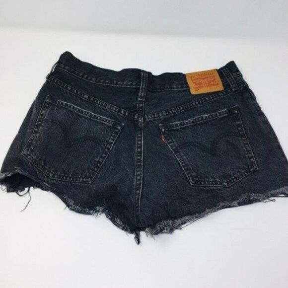Levi’s 501 jeans vintage distressed shorts rawhem black high rise denim W29 BoxP - Picture 2 of 7
